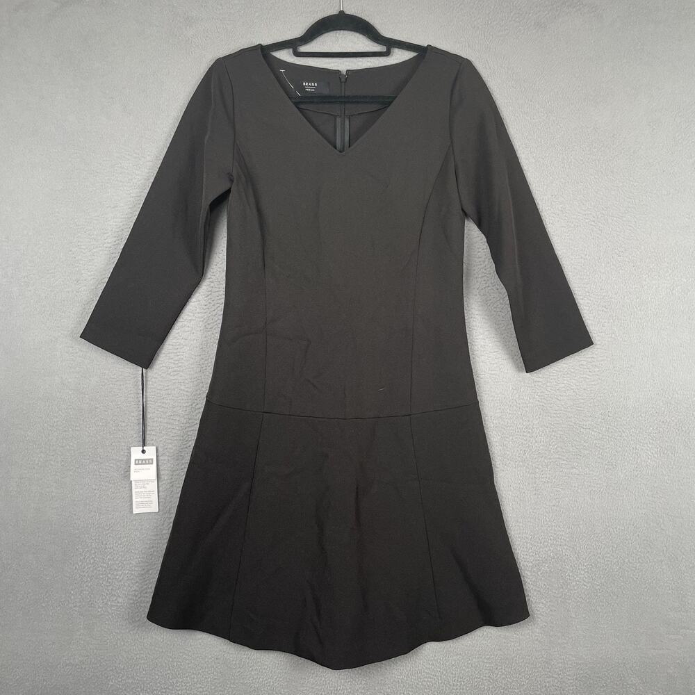 Brass The Sway Dress Womens Medium Black Fit & Flare 3/4 Sleeve LBD Work